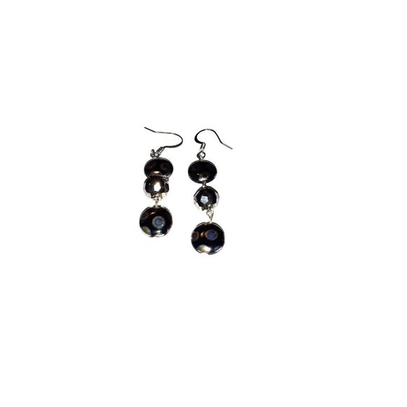 Handmade Art Glass Dangle Earrings black peacock silver tone - Picture 2 of 2